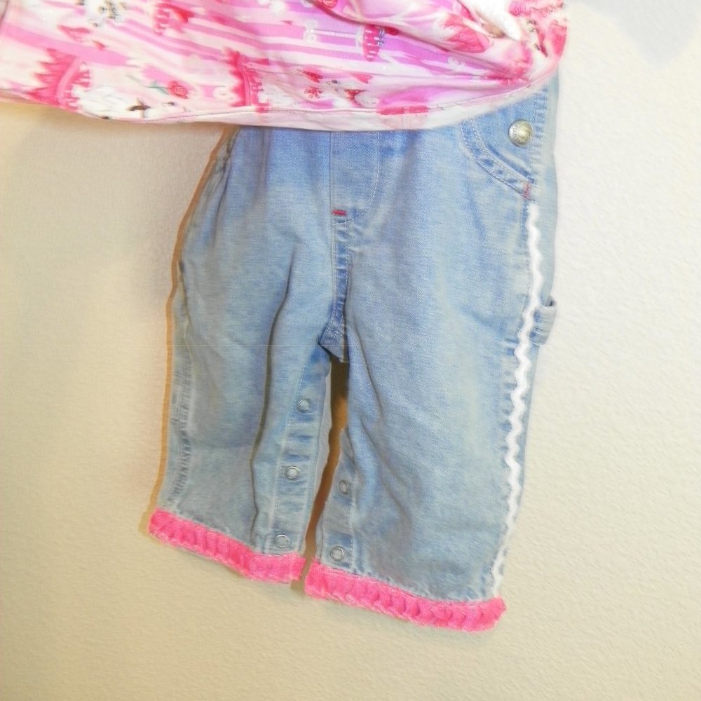Overalls Pink Poodle Doggy Pup Denim Custom 6-12M - Picture 4 of 6